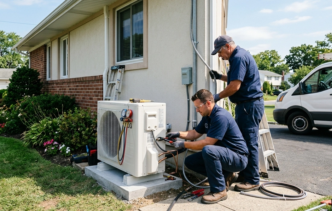 ductless mini split installation in Wantagh NY with Sal Manzo Plumbing Heating and Cooling phone 516-783-0490