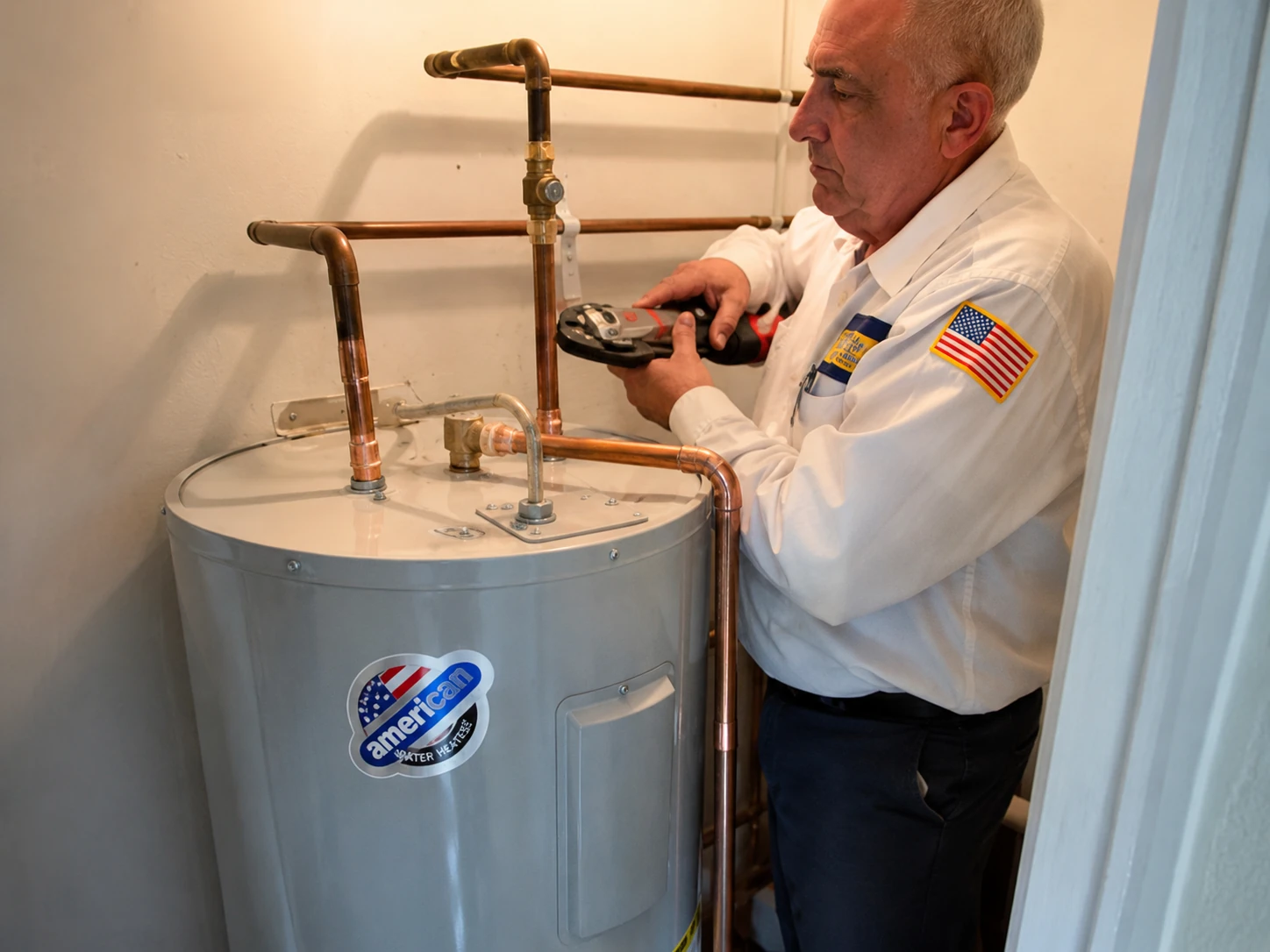Manzo technician servicing residential boiler and heating equipment on Long Island